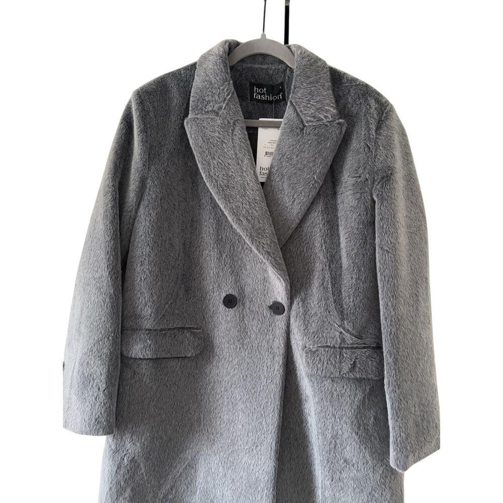 Gray Faux Fur Coat Women Luxury Soft Plush Jacket Elegant Outerwear - Picture 6 of 11